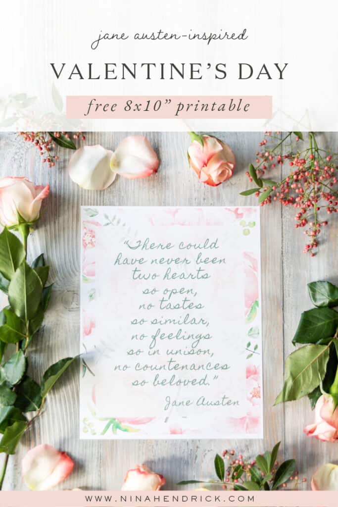 Jane Austen-inspired Valentine's Day free 8x10" printable with flowers