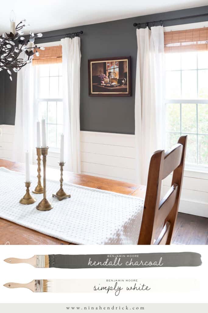 Dining Room painted a strong contrasting Benjamin Moore Kendall Charcoal and Simply White