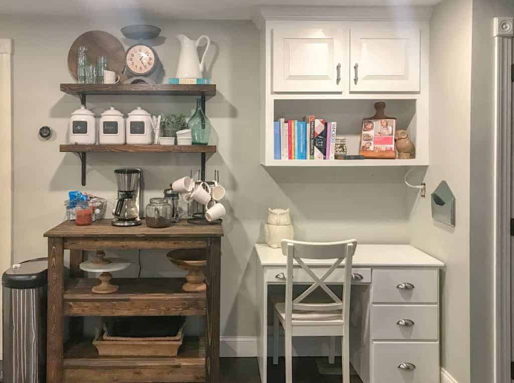 Kitchen coffee bar cart and kitchen desk 