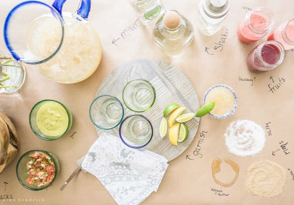 Overhead shot of a margarita bar for a Cinco de Mayo party