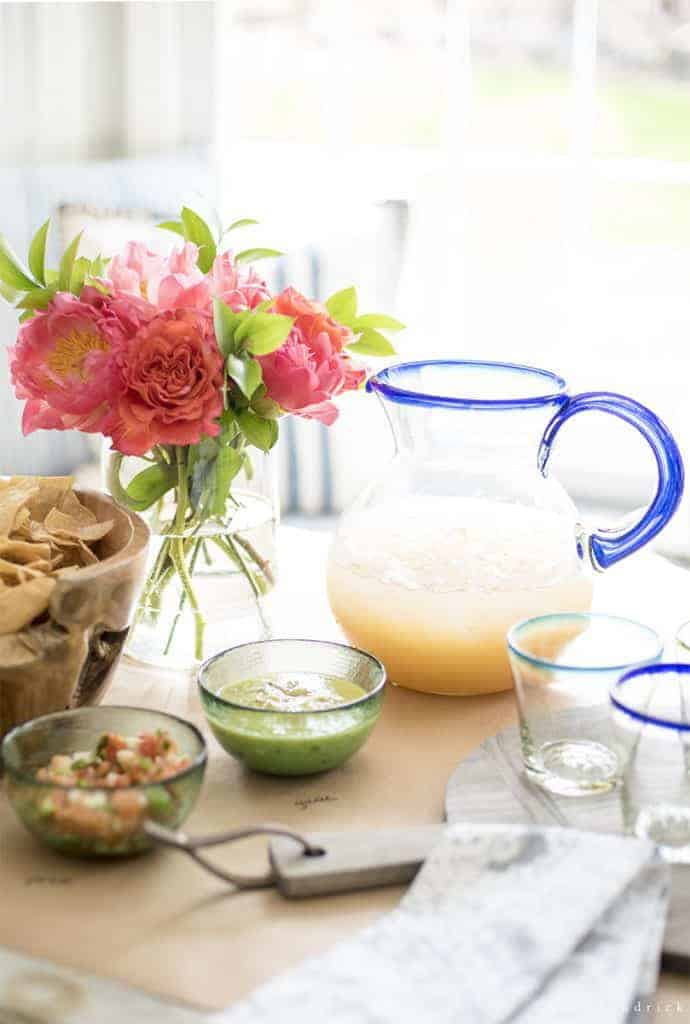 Cinco de Mayo party ideas and food with a pitcher of margaritas