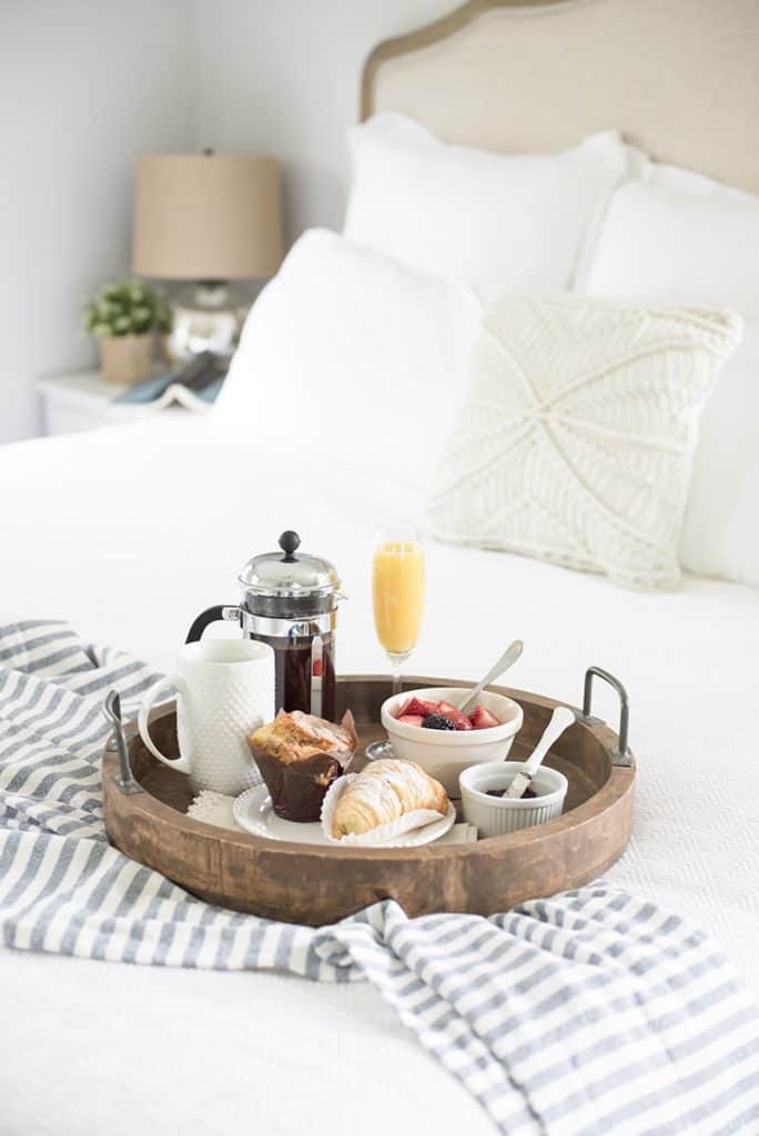 Decadent breakfast in bed tray for mom