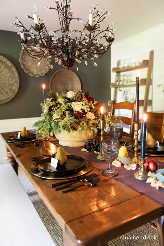 Moody Fall Tablescape with candlelight