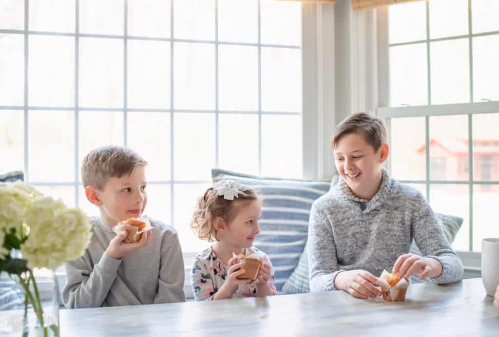 Children eating in breakfast nook