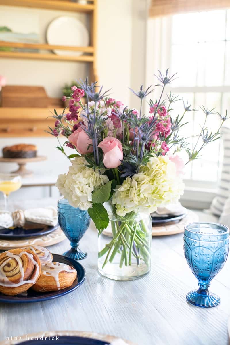 Flowers and blue goblets