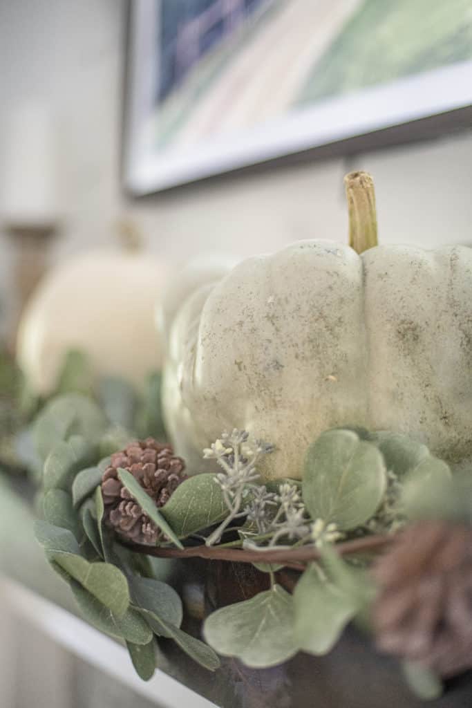 heirloom pumpkins on the mantel