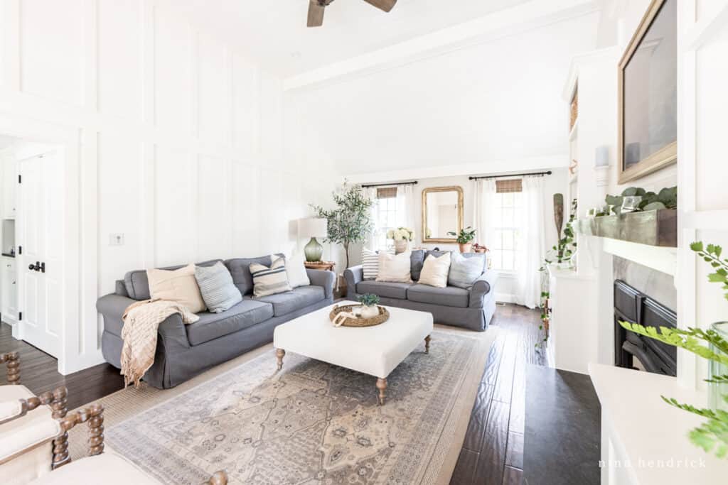 Living Room with white walls and board and batten