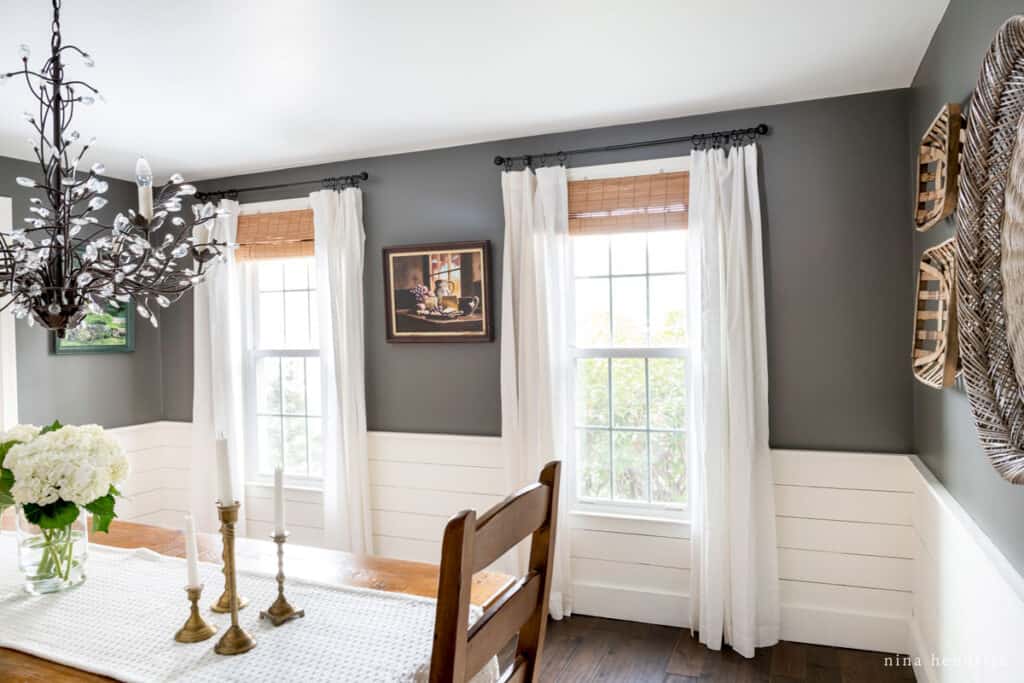 New England-Inspired Neutral Paint Color Scheme with Kendall Charcoal Painted Dining Room