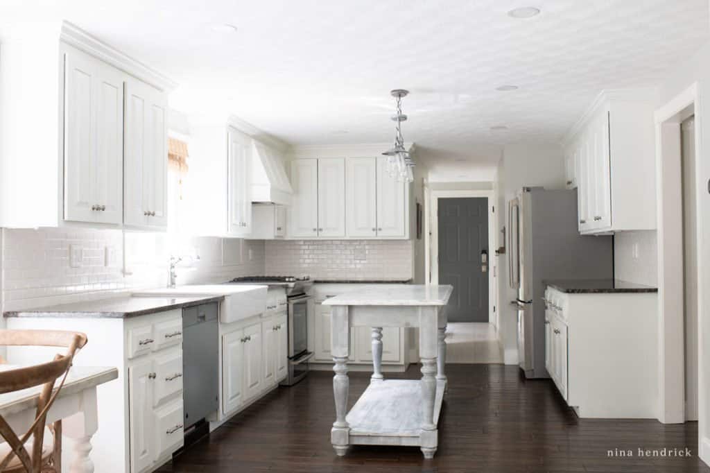 kitchen with painted oak cabinets after five years