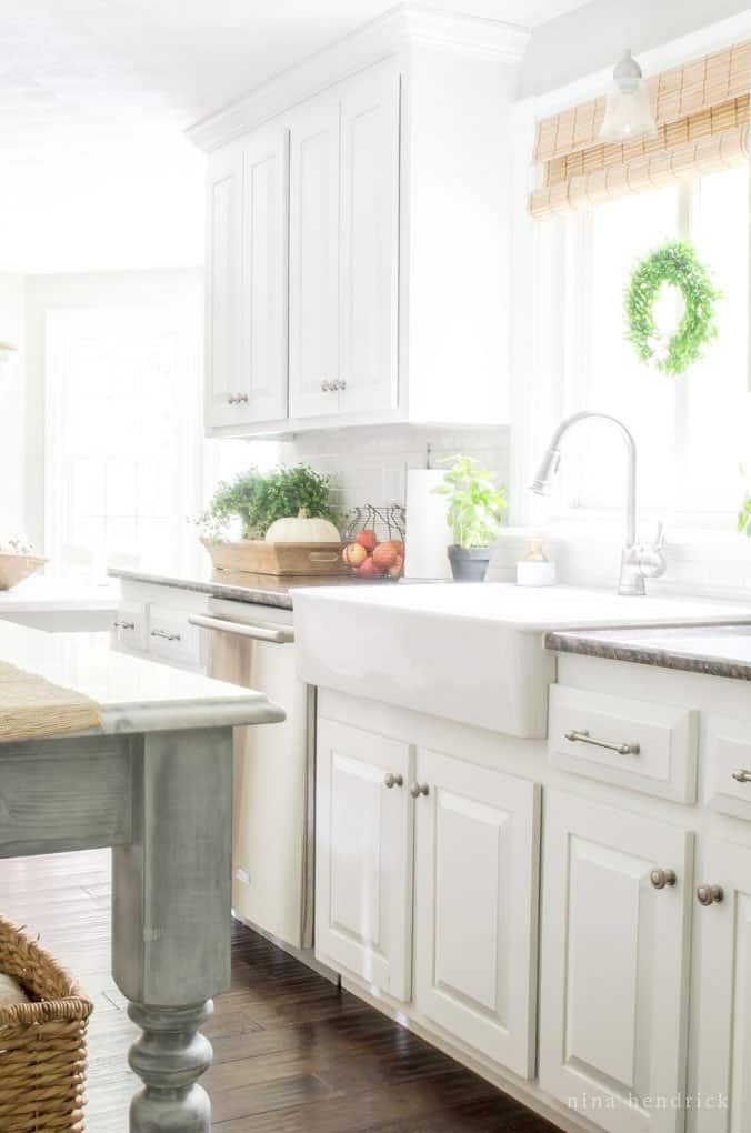 White painted oak cabinets