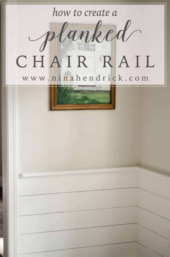 Pin image of planked chair rail with text overlay saying "how to create a planked chair rail"