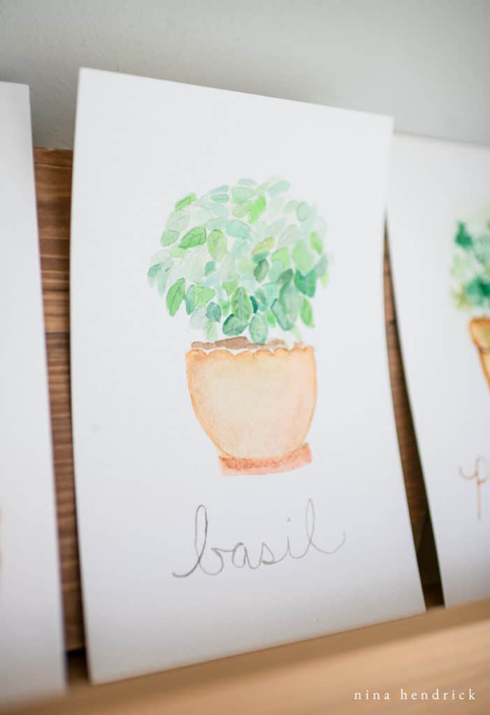 potted basil watercolor print
