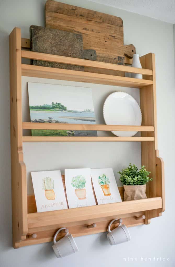 watercolor herb prints on plate rack