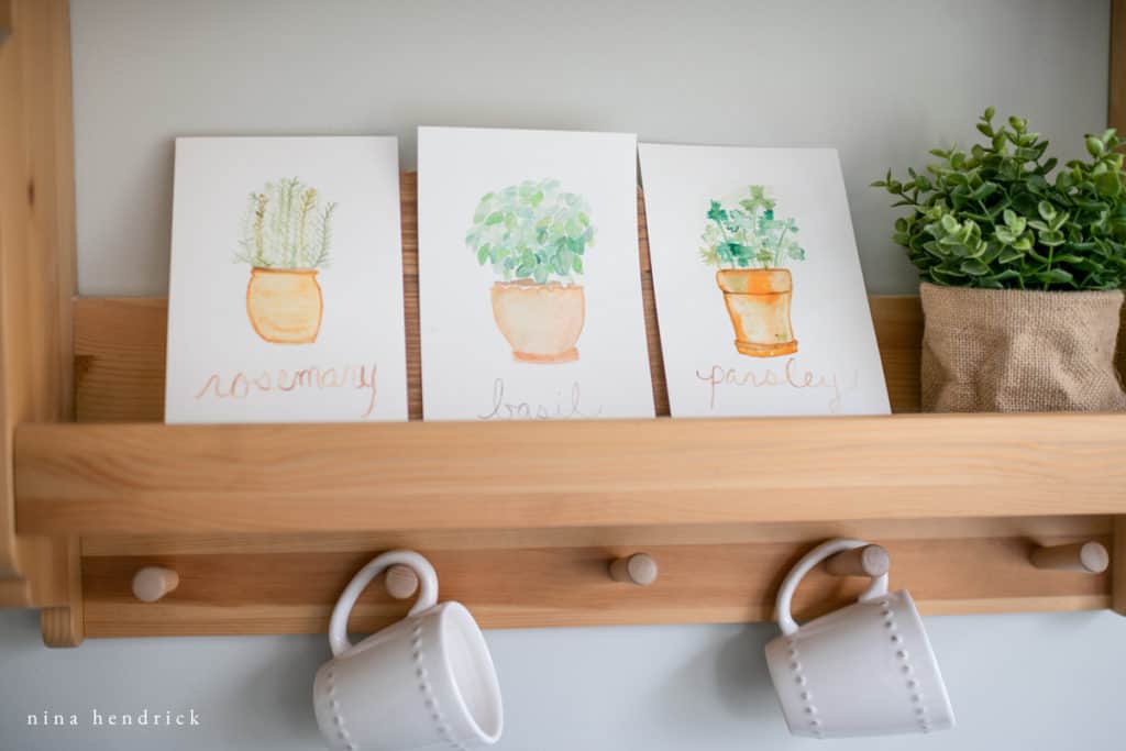 kitchen prints of watercolor herbs