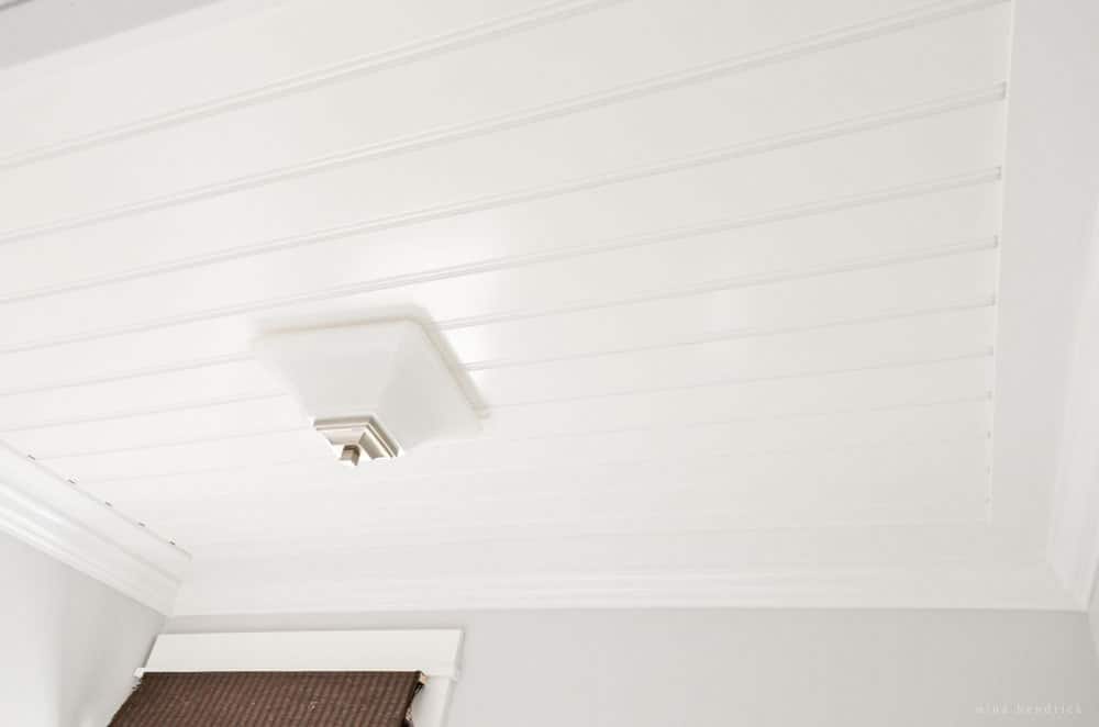 White DIY Beadboard Ceiling 