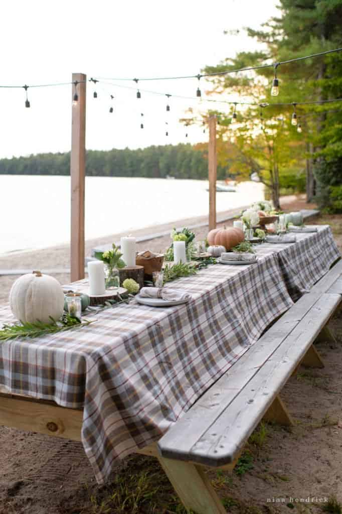 Rustic Lakeside Friendsgiving Tablescape in New Hampshire