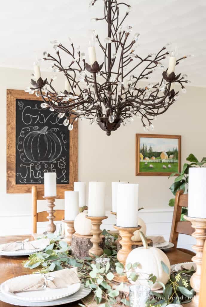 Rustic Thanksgiving Tablescape with "give thanks" chalkboard art