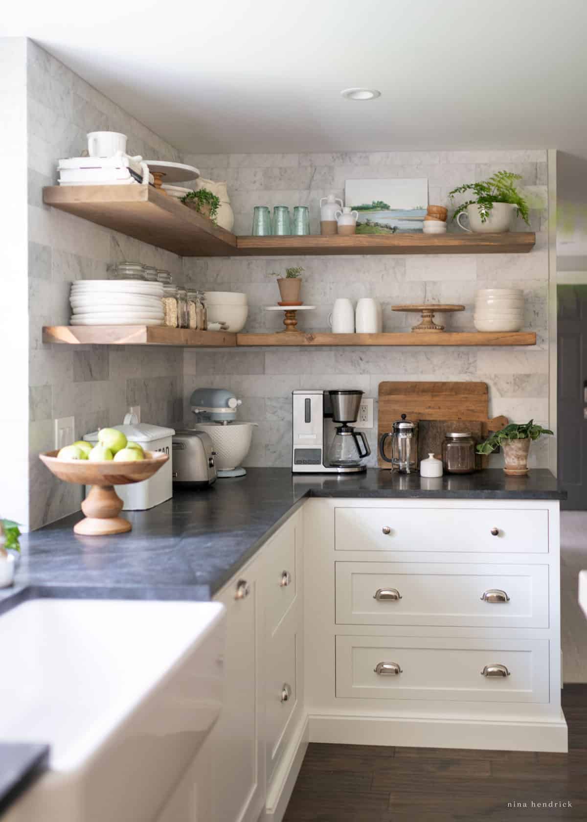 How to Decorate Kitchen Shelves Beautifully - Open Doors Open Hearts