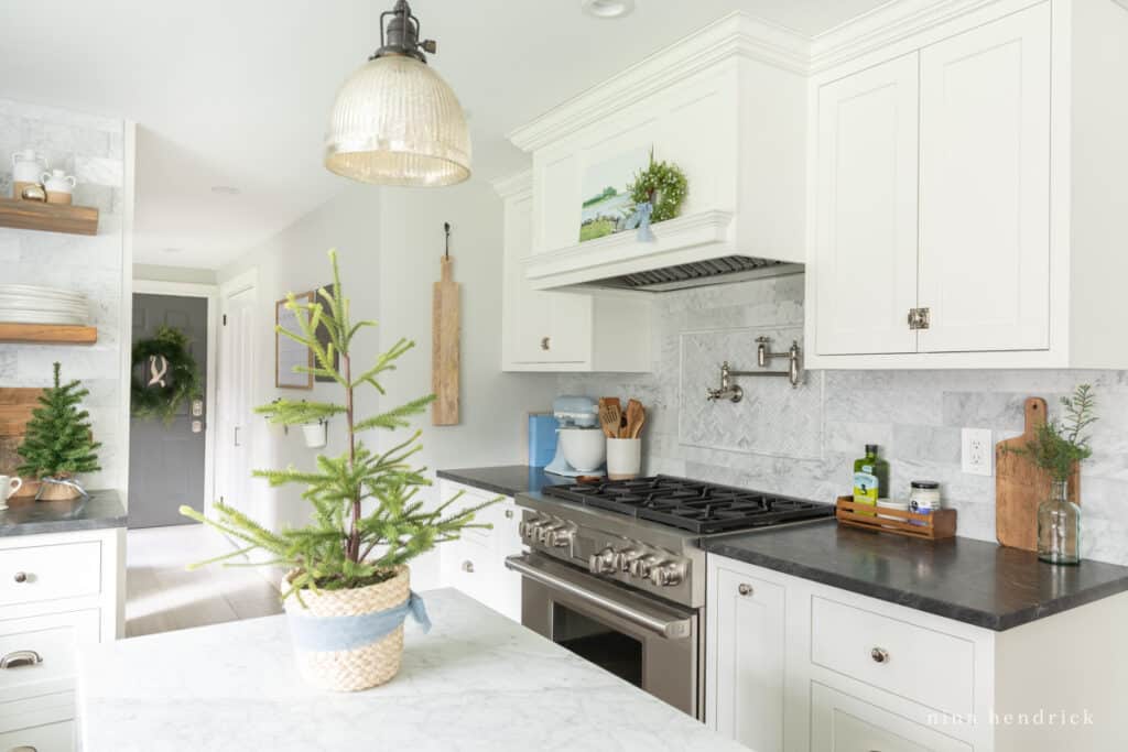 Christmas kitchen with blue decorations