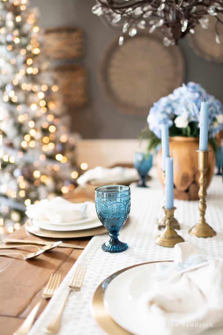 Simple Blue Christmas Tablescape