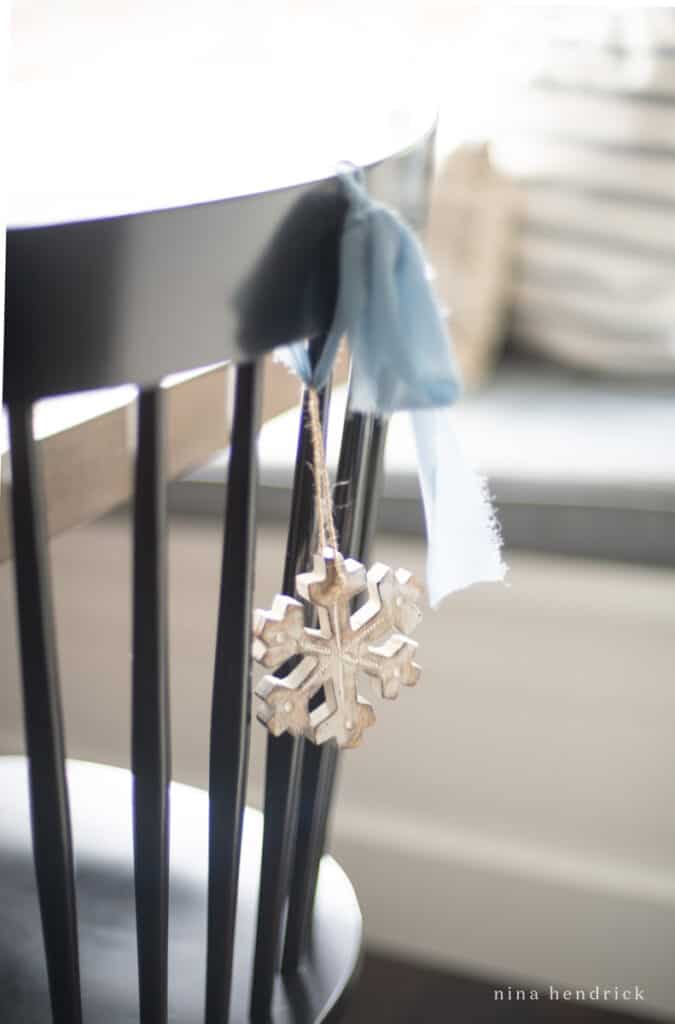 Blue Ribbon and ornament on chair