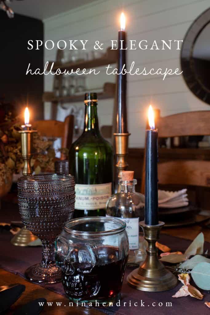 Spooky & Elegant Halloween Tablescape with black roses and black candles