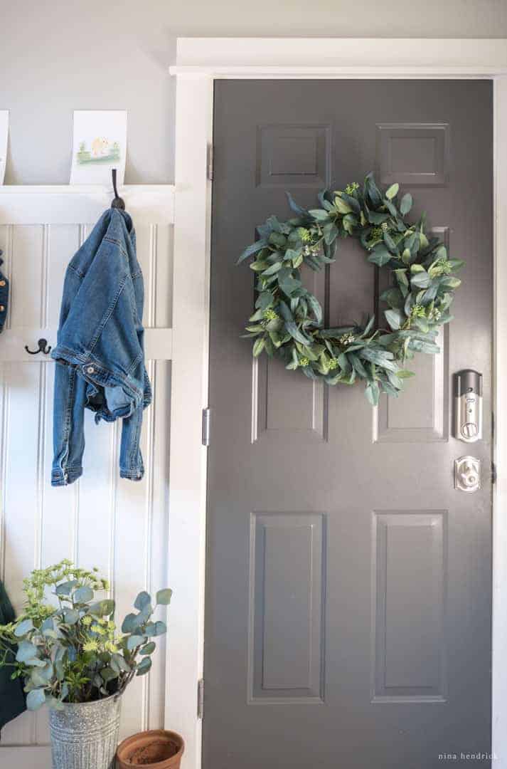 Charcoal interior door with beadboard trim