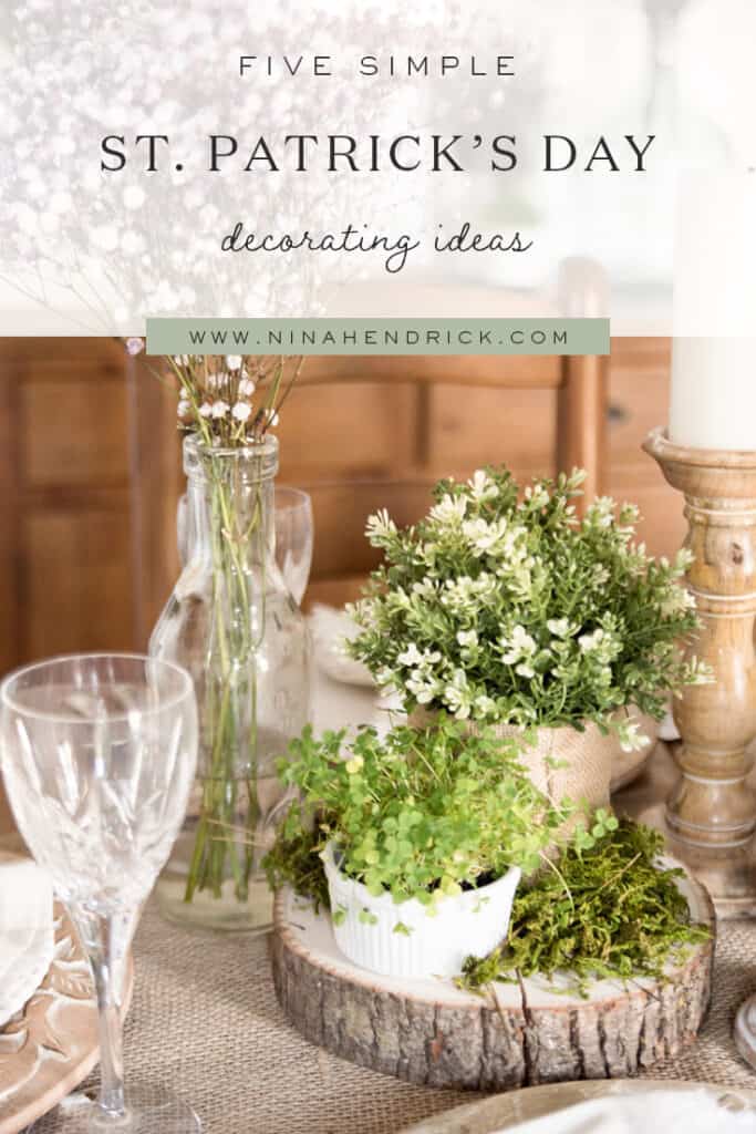 Graphic with five simple St. Patrick's Day decorating ideas and greenery