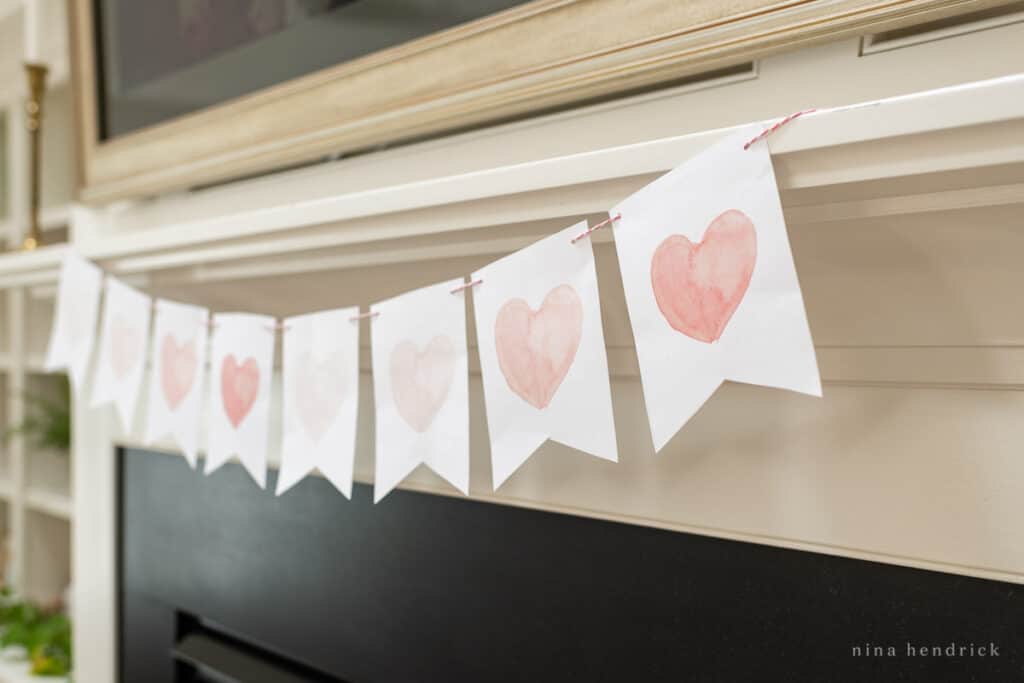 Pennant banner with ombre watercolor hearts