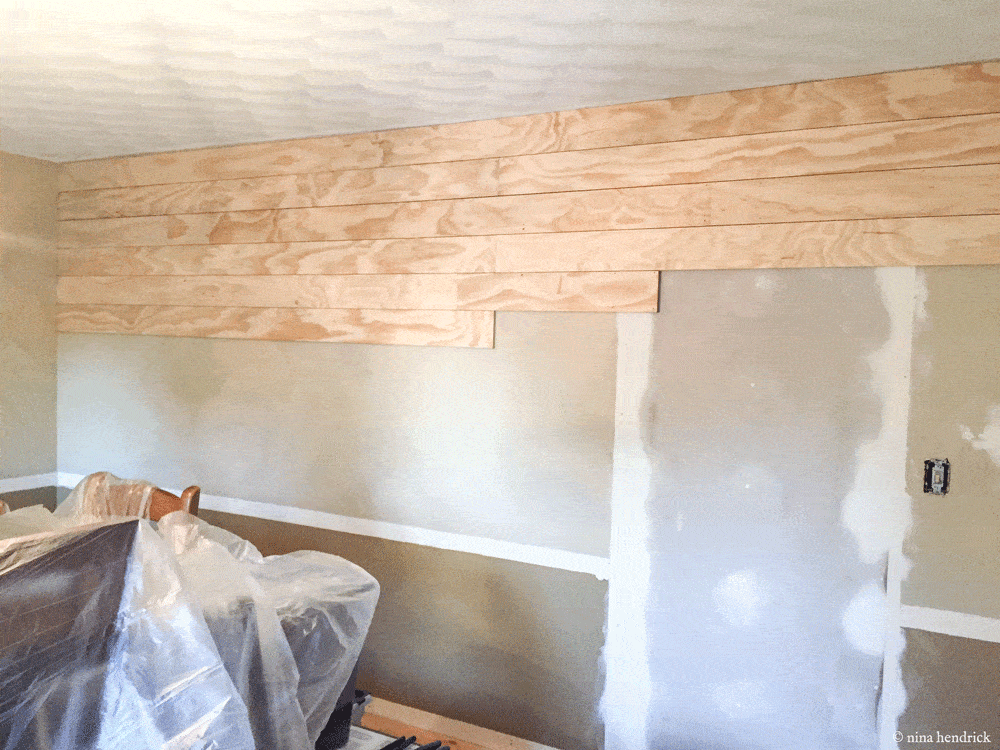 In progress shiplap wall