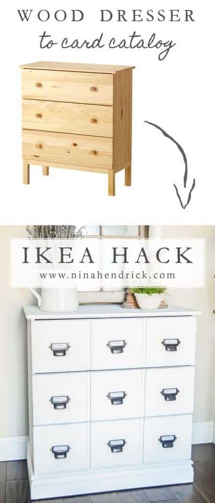DIY Wood Dresser Card Catalog IKEA Hack Tutorial | See how you can easily and inexpensively get the look of an antique card catalog with this Wood Dresser Card Catalog IKEA Hack Tutorial. 