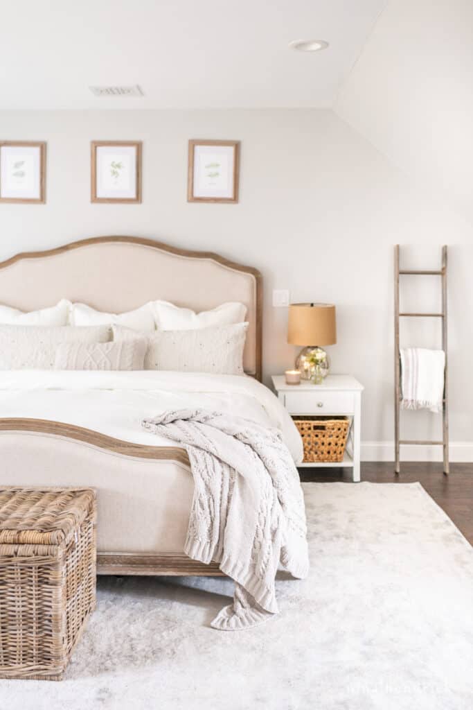 Wood and linen bed deals