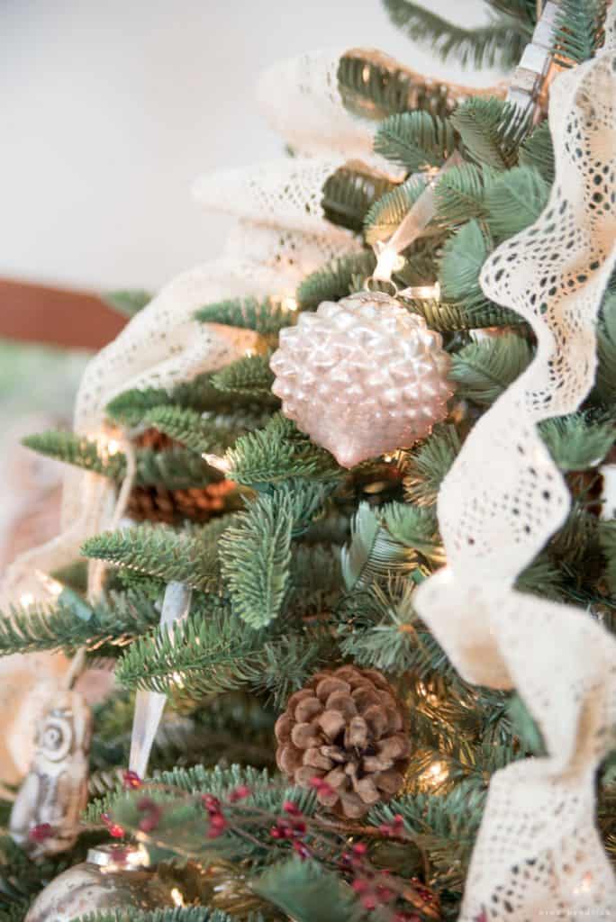 Mercury glass ornaments on the Christmas tree